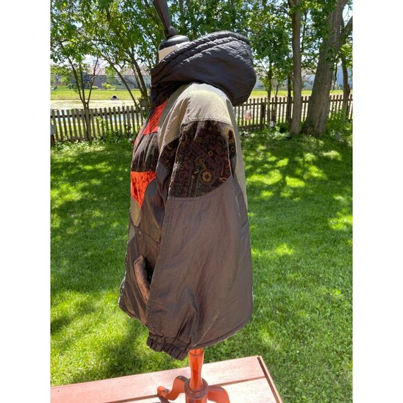 Vintage Atlantic Highlands Hooded Patchwork Jacket With Velvet Accents & Zipper - Picture 3 of 8